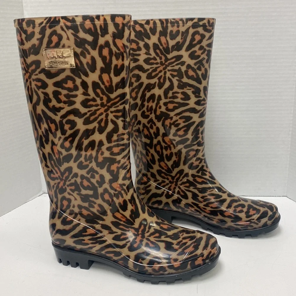 Nicole Miller Leopard Print Waterproof Boots